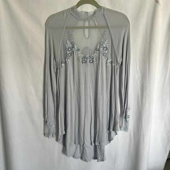 Free People Saheli Blue Mesh Floral Tunic Medium - Picture 4 of 14